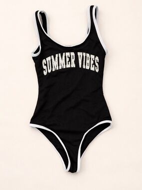 Ukids Black 'Summer Vibes' One-Piece Swimsuit with White Trim